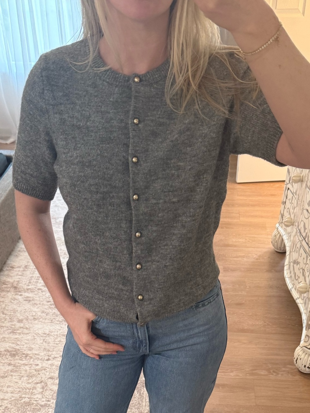 H&M Gray Short-Sleeve Button Cardigan
